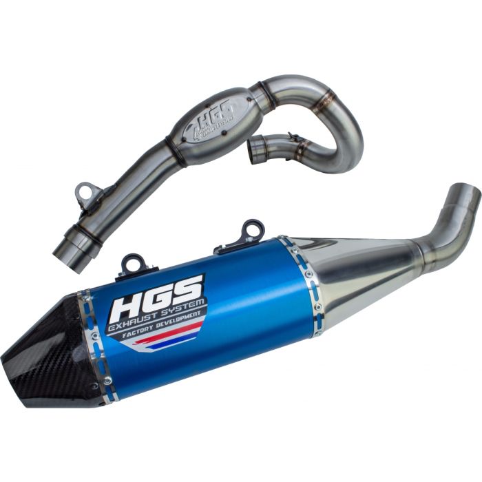 HGS - KTM/HSQ SX-F/FC 350 19- Volledige uitlaat Alu blauw Carbon eindkap