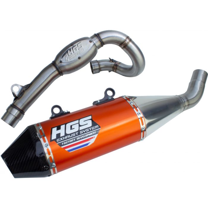 HGS - KTM/HSQ SX-F/FC 350 19- Volledige uitlaat Alu oranje Carbon eindkap