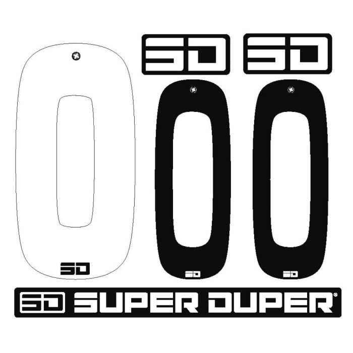Super Duper Voor + 2 Zij nummerplaten met Super Duper logo sticker kit Wit